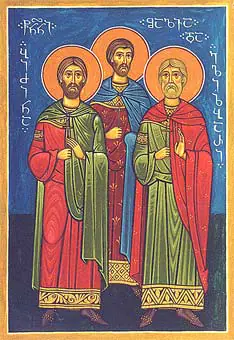 Icon: Holy Martyrs Bidzina Choloqashvili and the Eristavis of Ksani, Elizbar and Shalva (+1661)