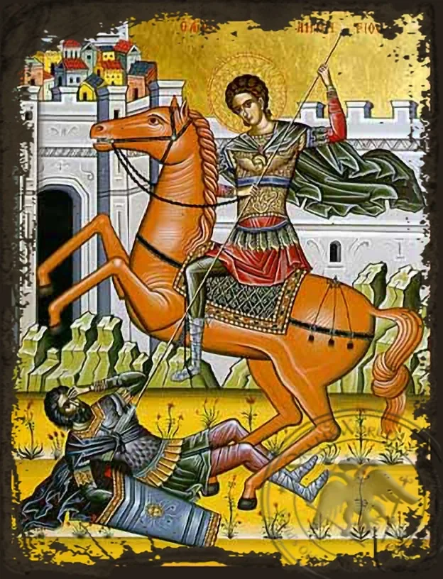 Святой Димитрий на коне, византийская икона под старину