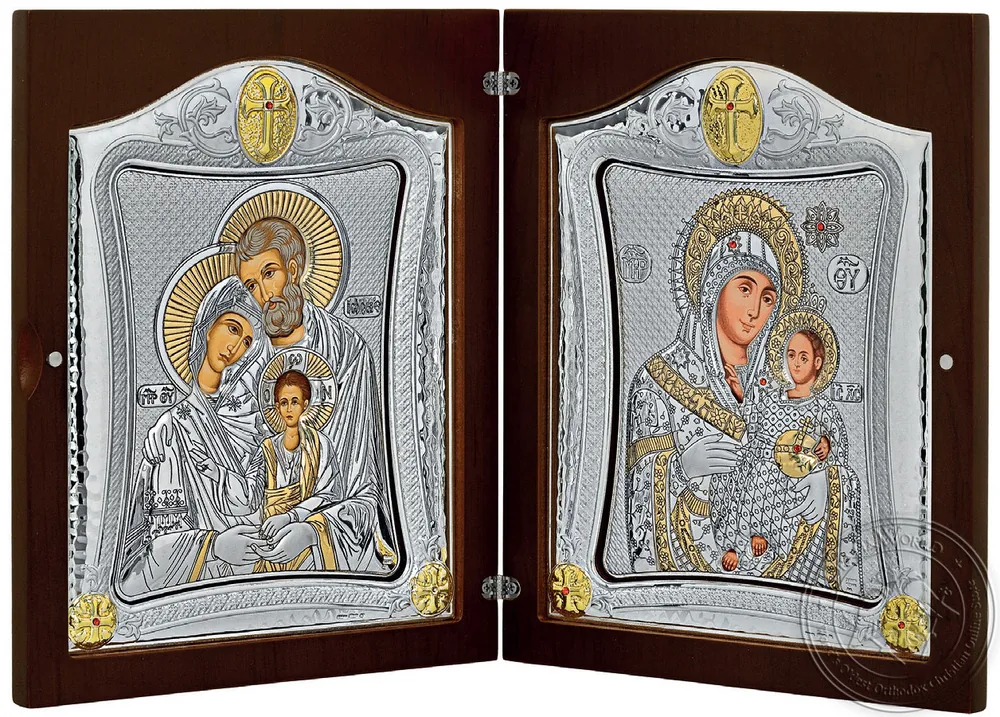 Diptych Virgin Mary - Holy Family - Silver Icon
