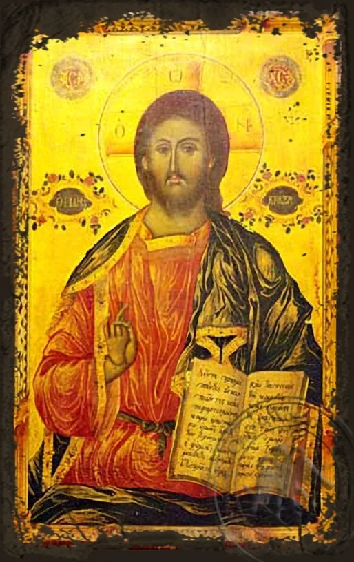მაცხოვარი მაკურთხებელი, ყოვლისმპყრობელი, ძველებურად გაფორმებული ბიზანტიური ხატი