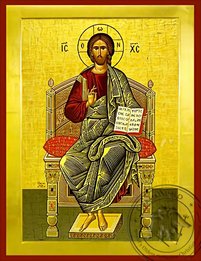 На престоле, византийская икона