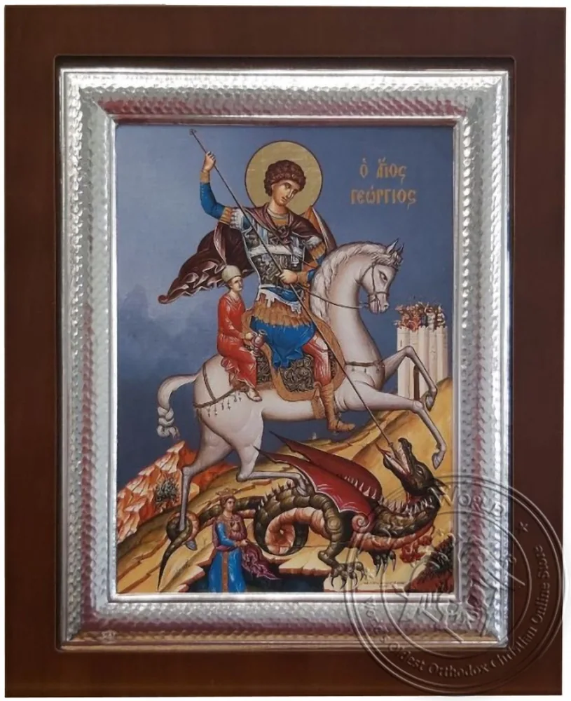 Saint George (Blue Background) - Silver Icon