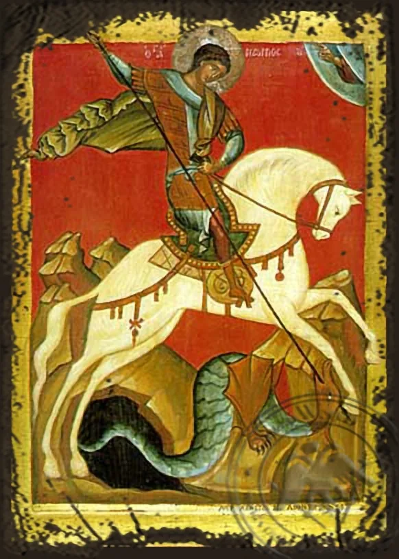 Святой великомученик Георгий, на коне, византийская икона под старину