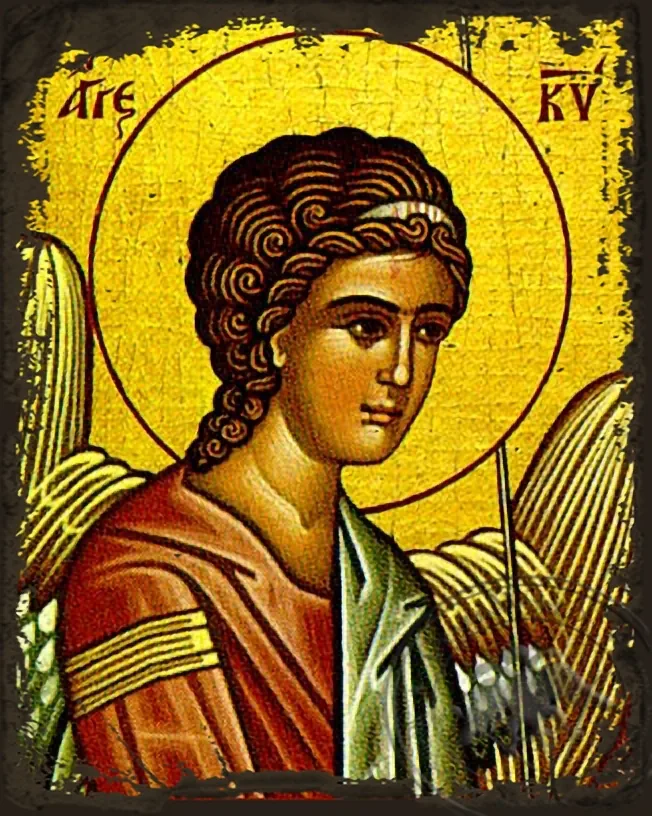 უფლის ანგელოზი, ფრაგმენტი (მარცხენა), ძველებურად გაფორმებული ბიზანტიური ხატი