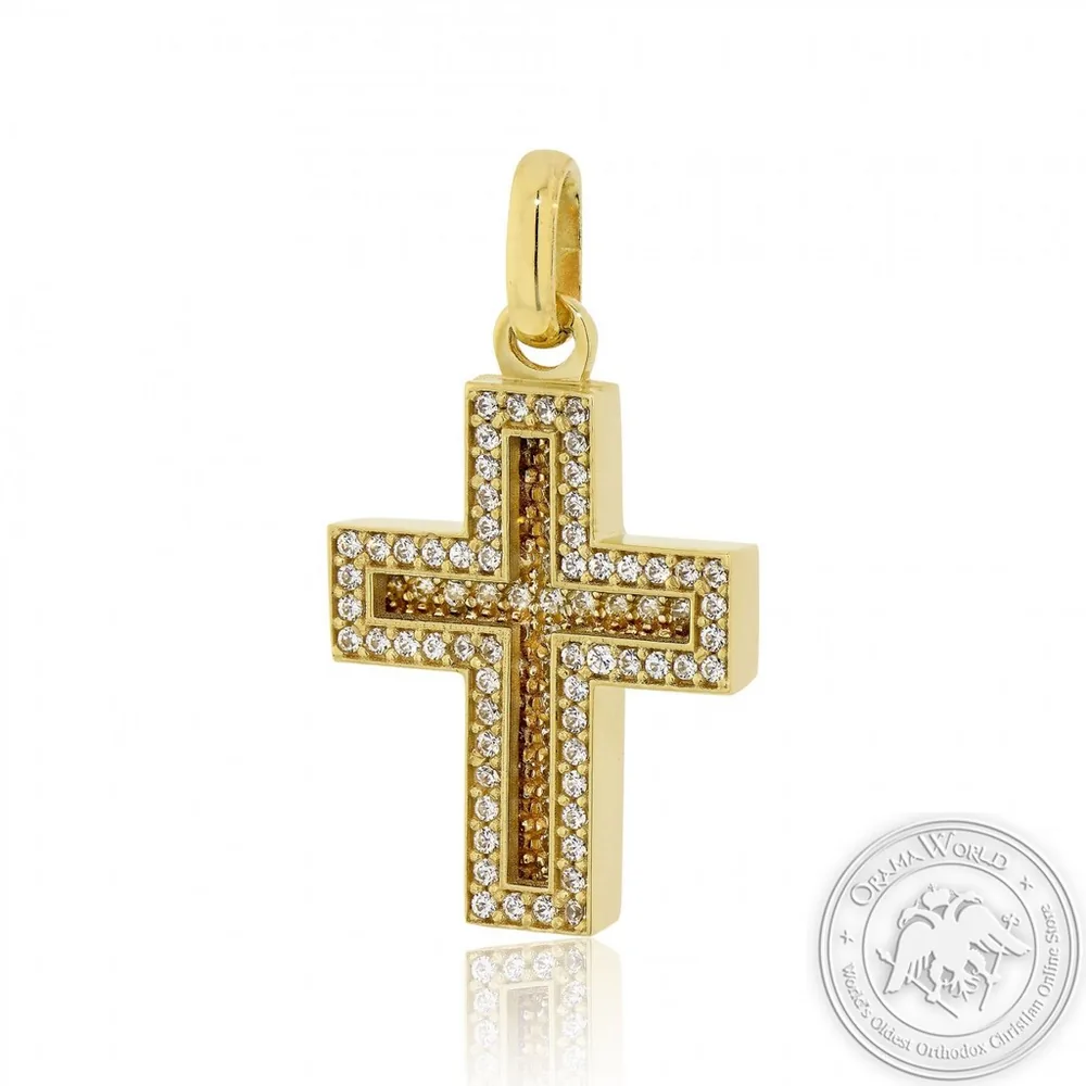 Christening Cross for Girls made of 14K Yellow Gold with Cubic Zirconia