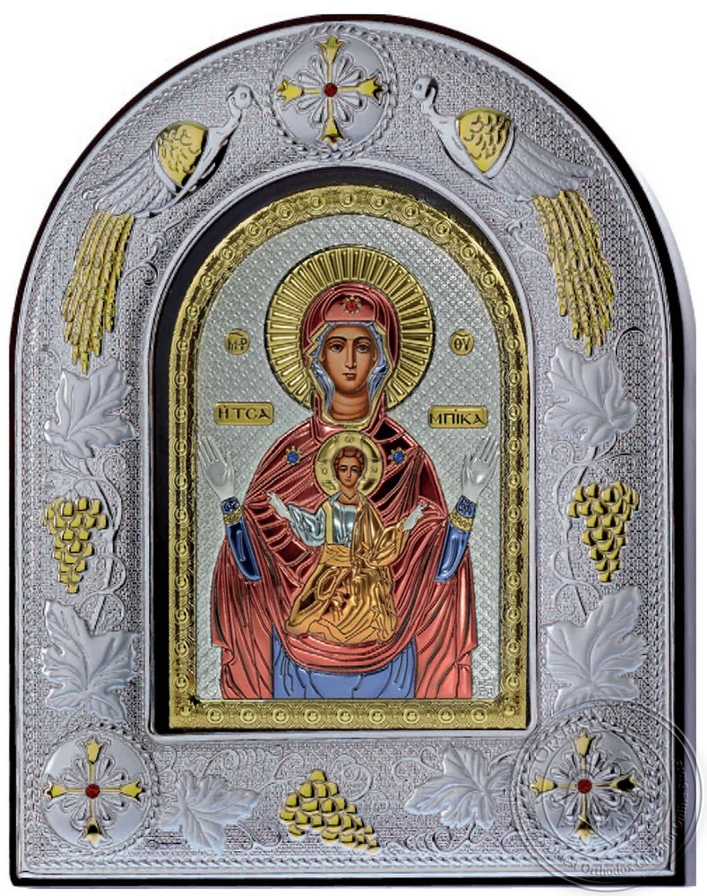 Пресвятая Богородица Цамбика, икона под серебро в стеклянной рамке