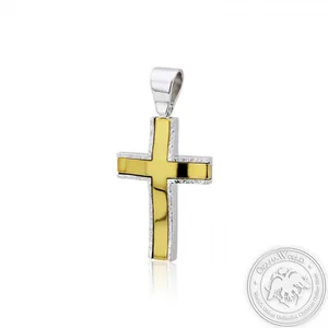 Christening Cross for Boys made of White and Yellow Gold-Plated Sterling Silver 925