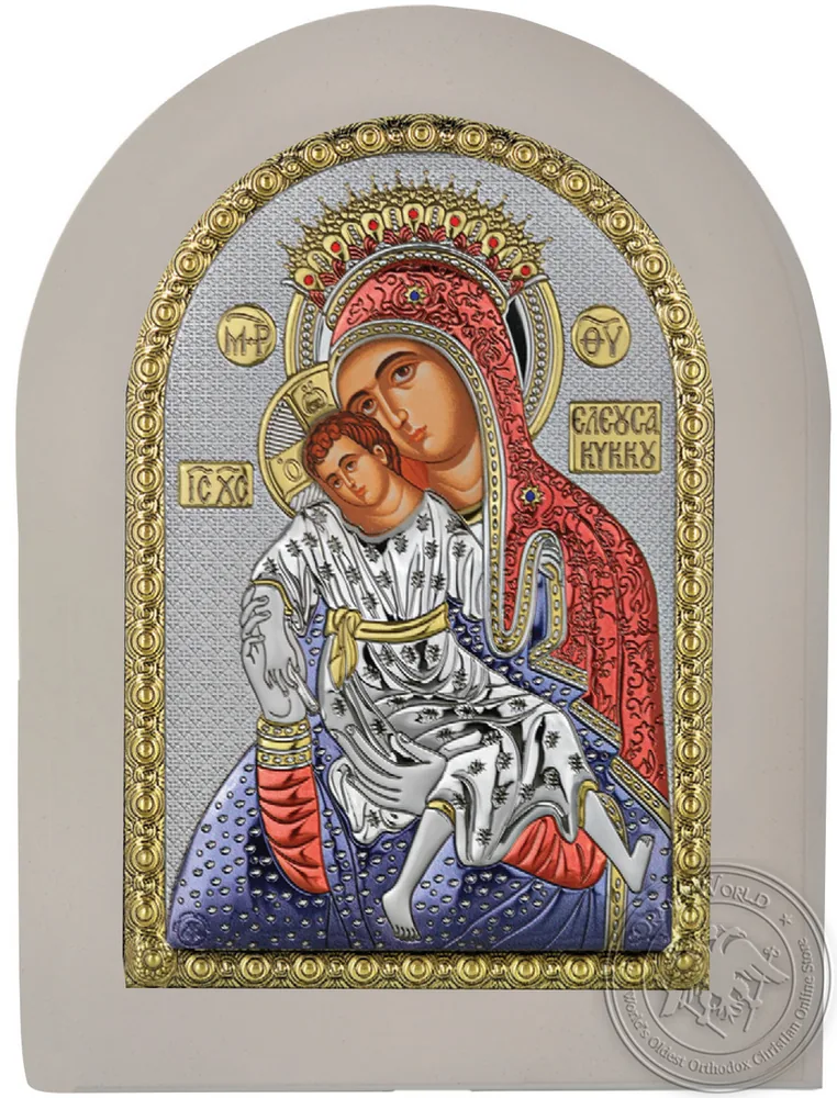 Пресвятая Богородица Киккос, икона под серебро на белом дереве
