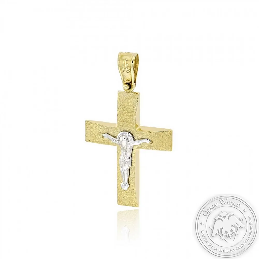 Крестильный крест для мальчиков из 14 K белый и жёлтого золота