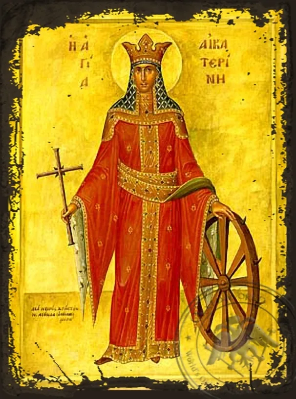 Святая великомученица Екатерина, Александрийская, в полный рост, византийская икона под старину