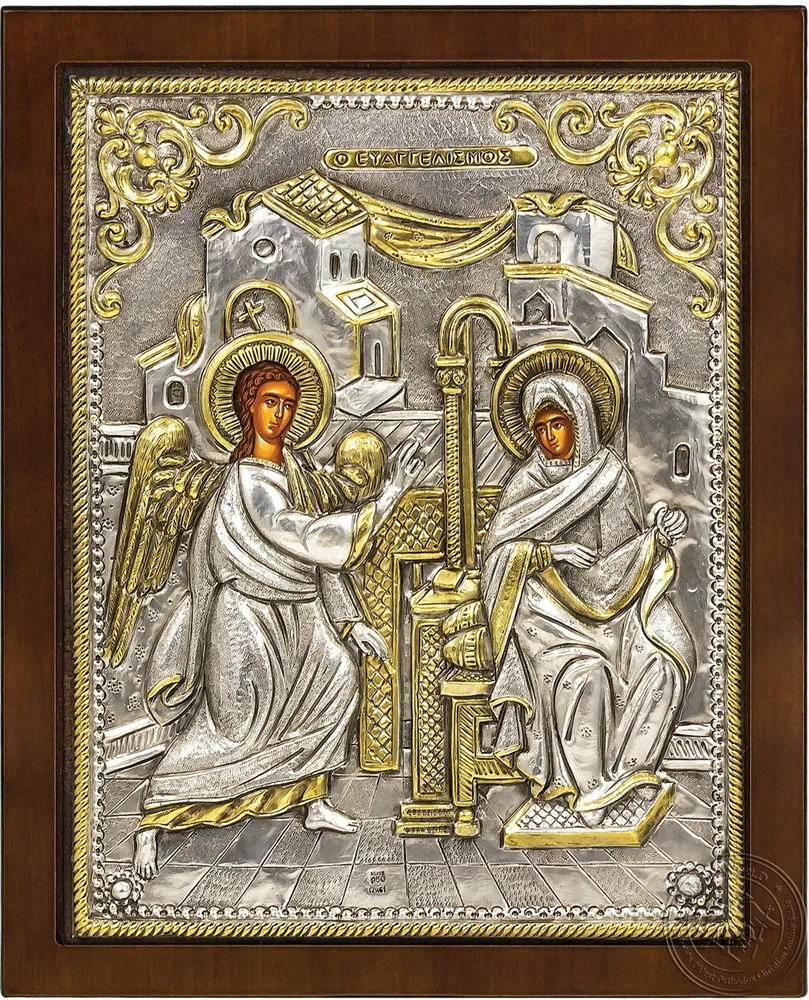 Благовещение, серебряная позолоченная икона