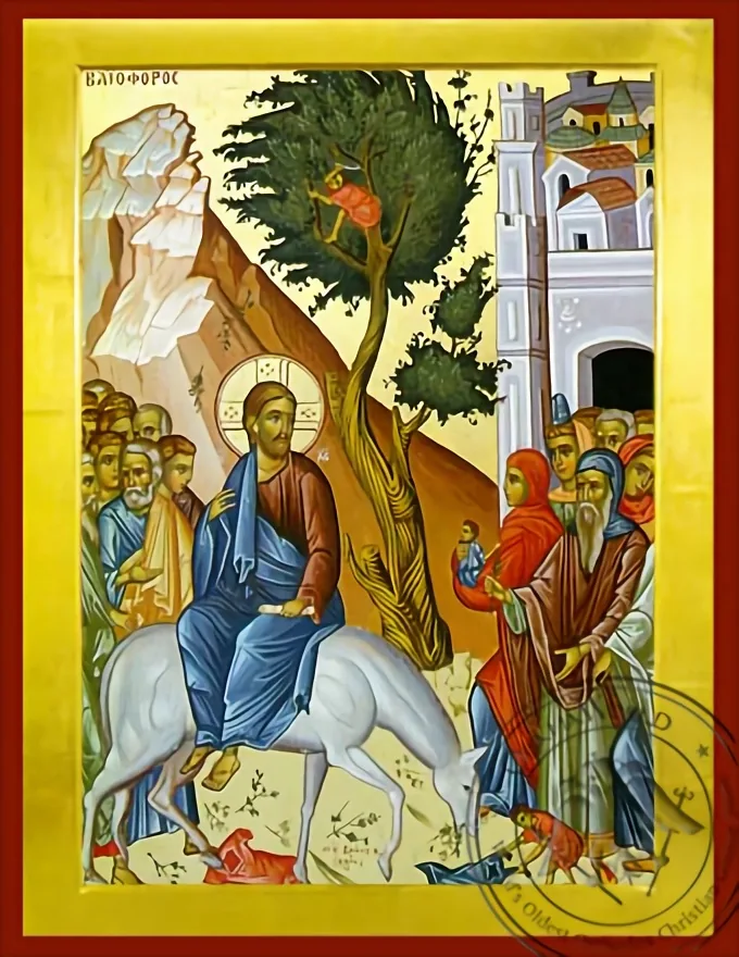 Вход Господень в Иерусалим, византийская икона