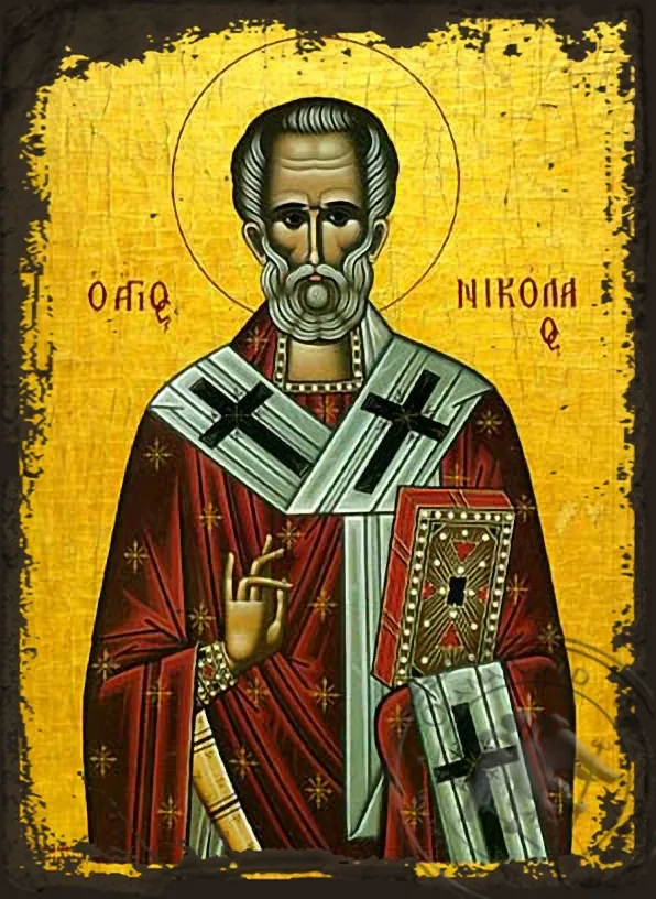 Saint Nicholas, Archbishop of Myra in Lycia - Aged Byzantine Icon