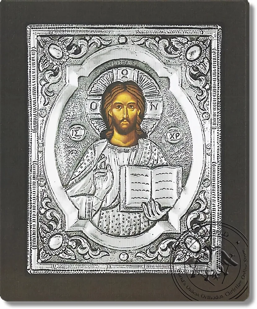 Христос открытая книга, серебряная икона