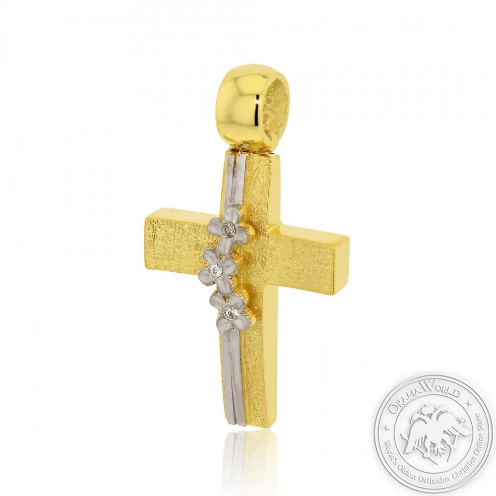 Christening Cross for Girls made of 14K Yellow and White Gold with Cubic Zirconia