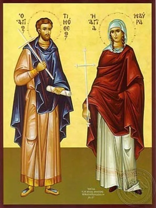 Saints Timothy the Reader and Maura of Antinoe in Egypt Martyrs Full Body - Hand Painted Icon