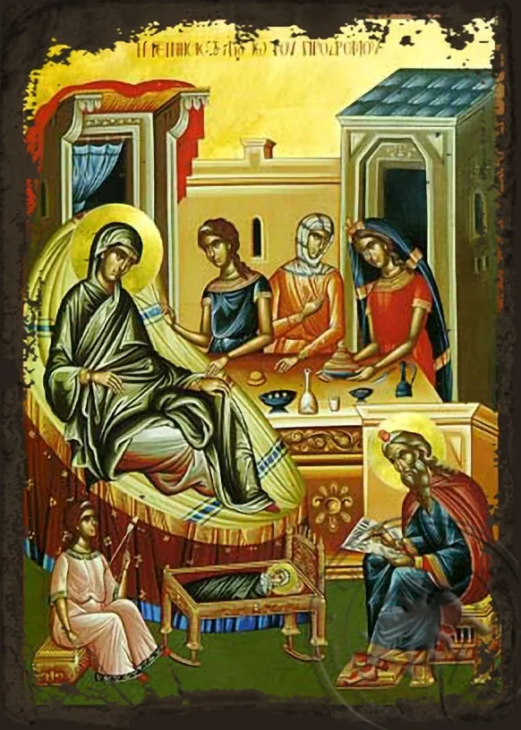 The birth of St.John the Baptist - Aged Byzantine Icon