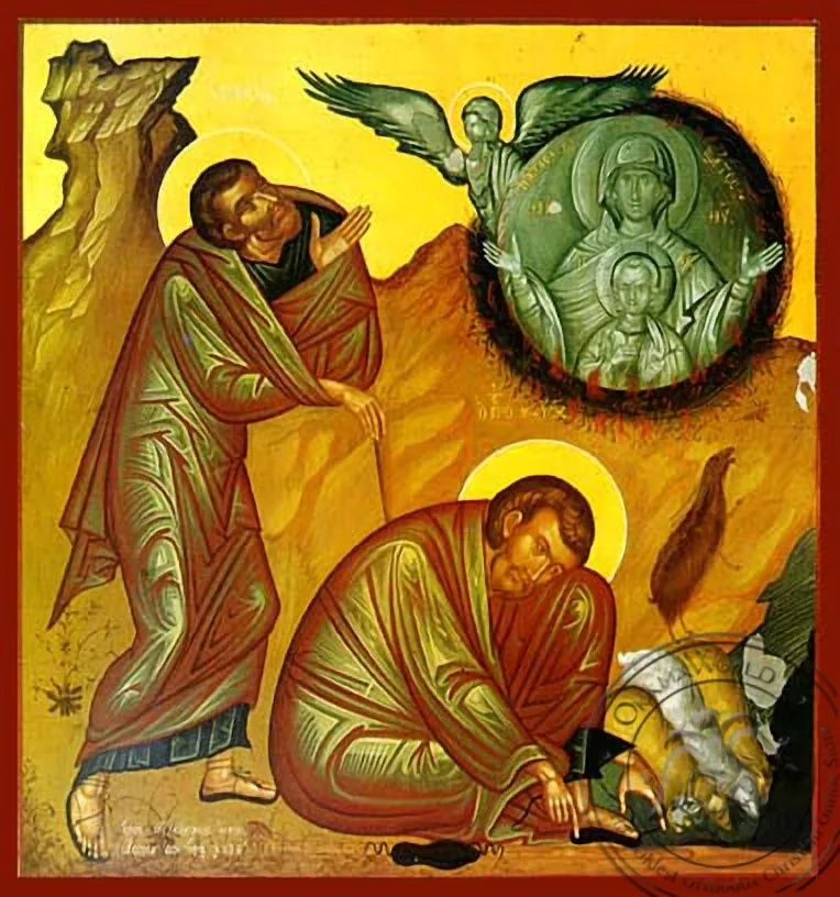 Неопалимая Купина и святой пророк Моисей, рукописная икона