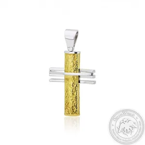 Christening Cross for Boys made of White and Yellow Gold-Plated Sterling Silver 925