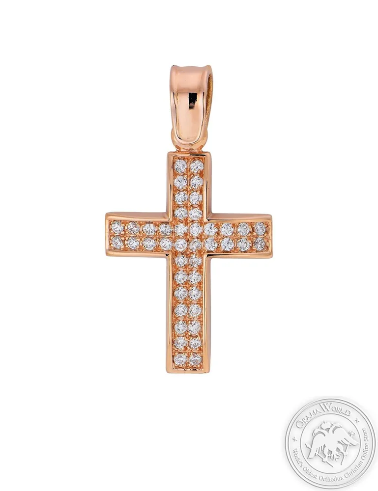 Christening Cross for Girls made of 14K Pink Gold with Cubic Zirconia