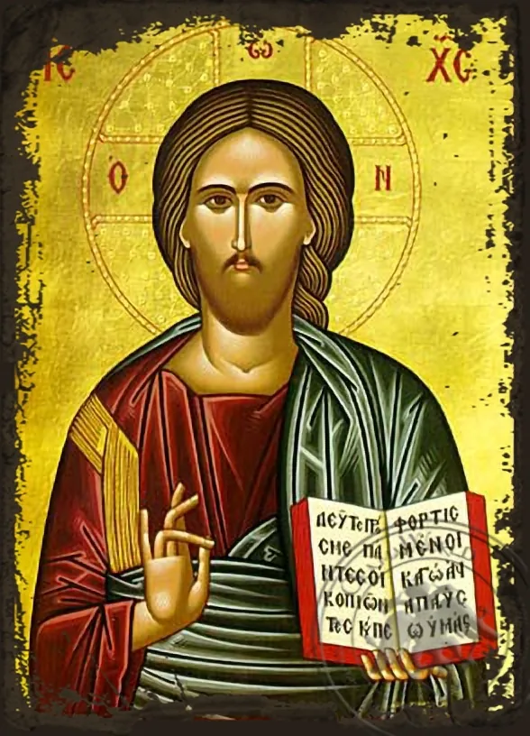 Спаситель благословляющий, византийская икона под старину