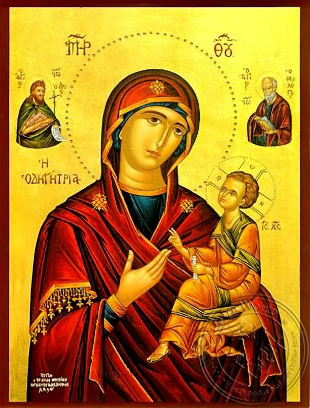 Virgin and Child, Hodegetria, with Suplicating Saints John the Forerunner and John the Evangelist - Hand Painted Icon
