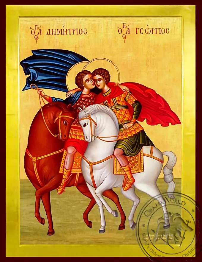 წმინდანები გიორგი და დიმიტრი, ცხენზე, ბიზანტიური ხატი