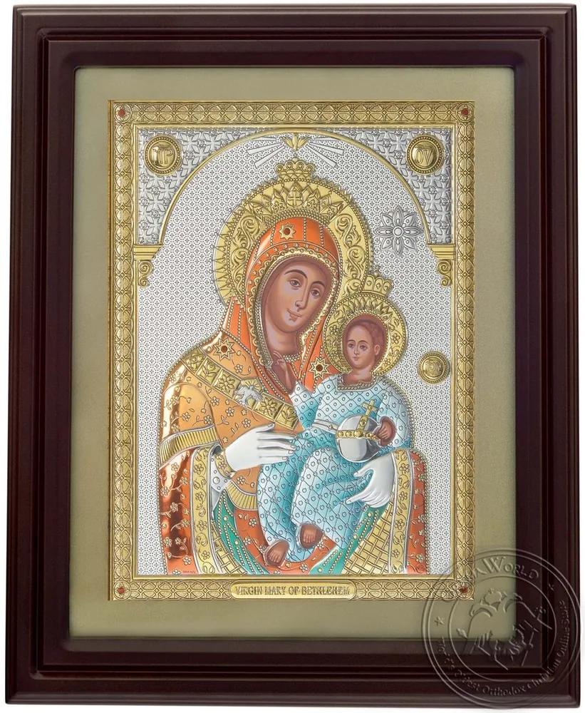 Божия Матерь Вифлеемская, икона под серебро в стеклянной рамке