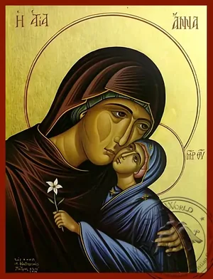 წმინდა ანა ღვთისმშობლით, მკერდამდე, ხელნაწერი ხატი