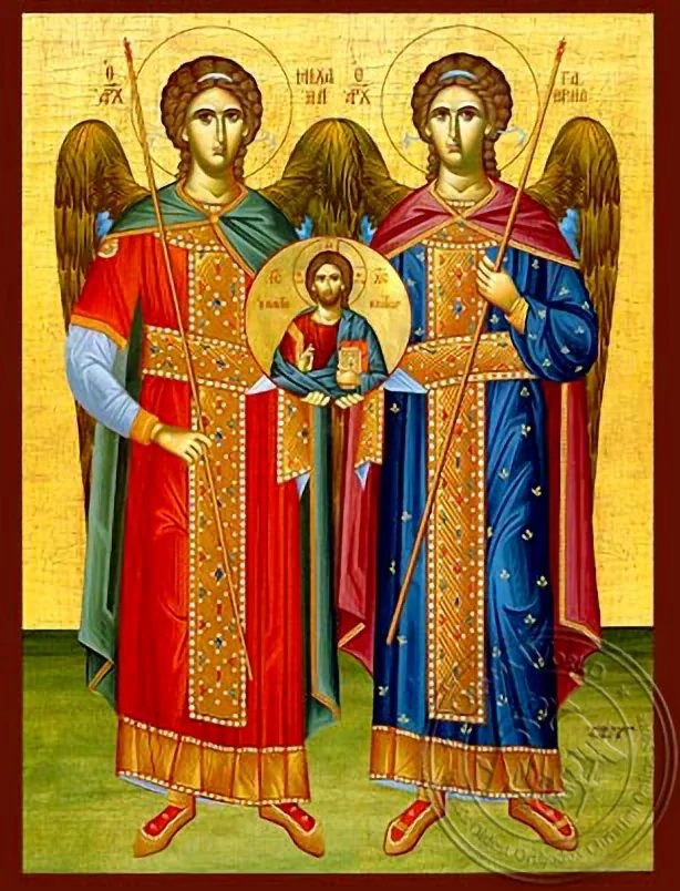 წმინდა მთავარანგელოზთა მიქაელისა და გაბრიელის კრება, სრული ტანით, ხელნაწერი ხატი