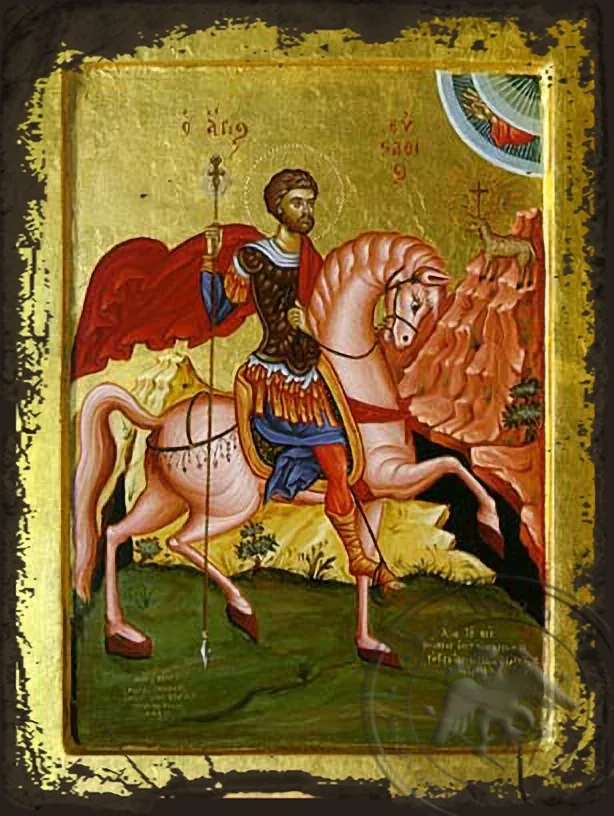 Saint Eustathios Placidas, the Great Martyr, on Horseback - Aged Byzantine Icon