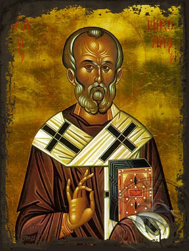 Святитель Николай, архиепископ Мирликийский, византийская икона под старину