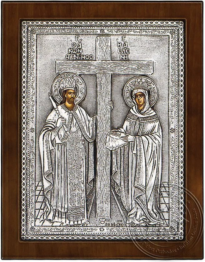 Святые Константин и Елена, серебряная икона