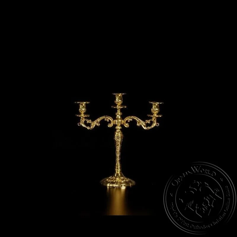 Holy Table Triple Candlestick Gold Plated - 1010-15