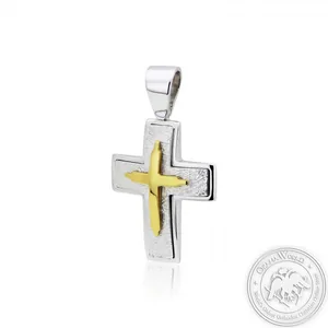 Christening Cross for Boys made of White and Yellow Gold-Plated Sterling Silver 925