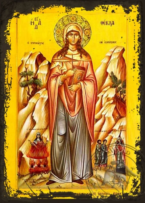 Saint Thecla, First Woman Martyr and Equal-To-The-Apostles, of Iconium, Full Body - Aged Byzantine Icon