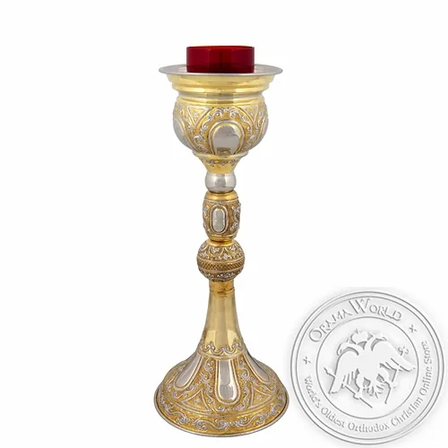 Byzantine Brass Nickel Plated Ecclesiastical Vigil Oil Candle