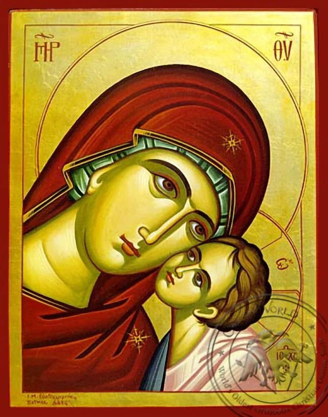 Virgin and Child, Sweet Kissing, Bust - Hand Painted Icon