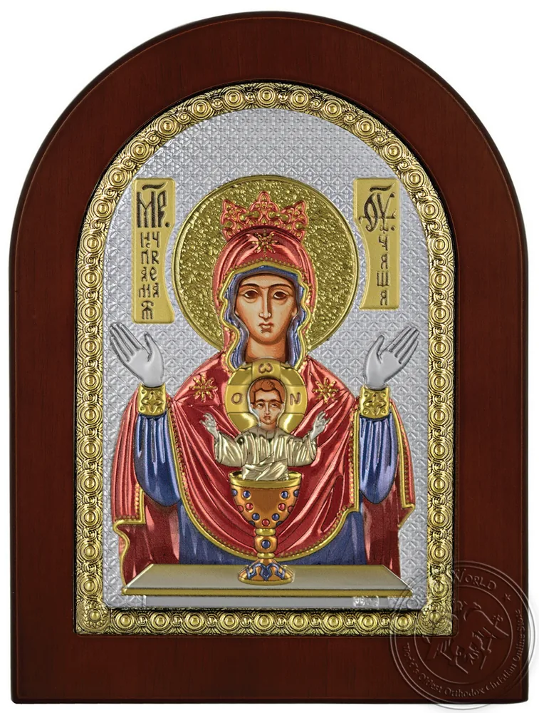 Пресвятая Богородица со святой Чашей, икона под серебро