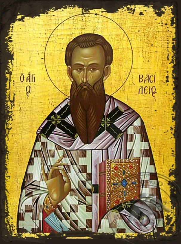Saint Basil the Great, Archbishop of Caesarea, Cappadocea - Aged Byzantine Icon