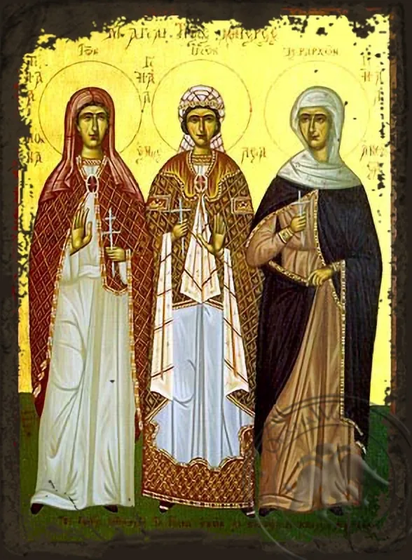 Nonna, Emmeleia and Athoussa - Aged Byzantine Icon