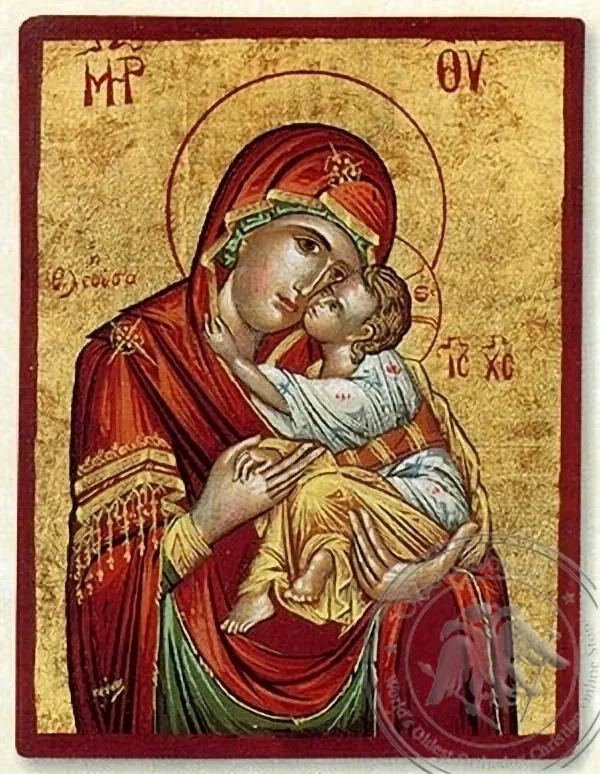 Panagia Eleousa (Red) - Flat Silk Printed Icon