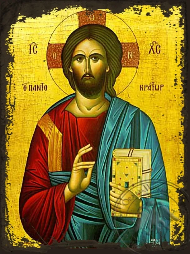 Christ Blessing, Pantocrator - Aged Byzantine Icon