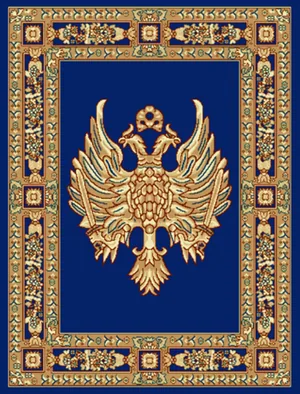 მართკუთხა საეკლესიო ხალიჩა ორთავიანი არწივით ლურჯი ფერის