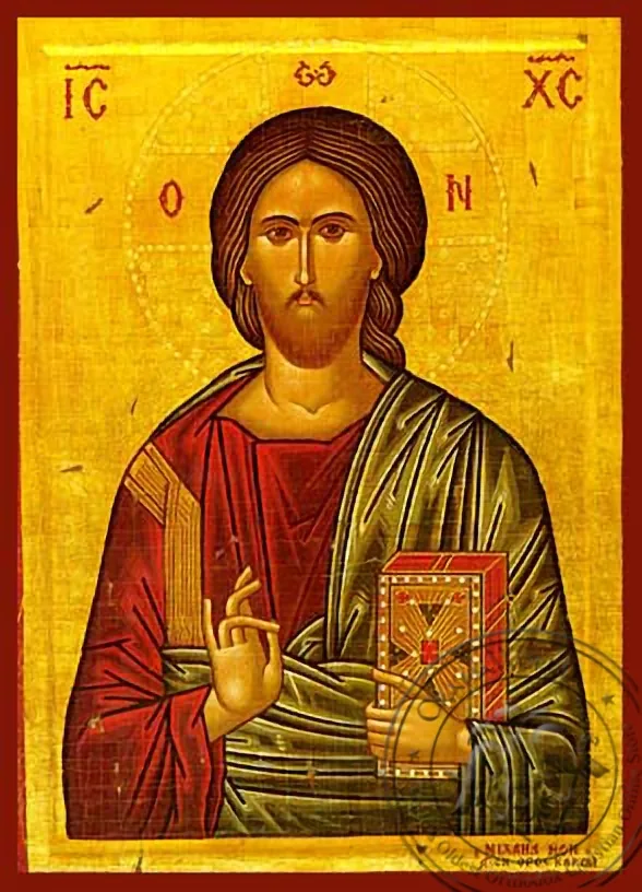 Спаситель благословляющий, рукописная икона