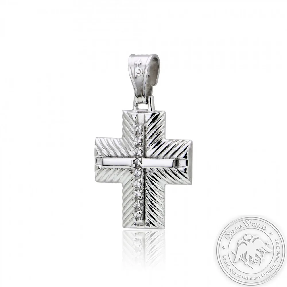 სანათლავი ჯვარი გოგონებისთვის 14 K თეთრი ოქროს ცირკონით