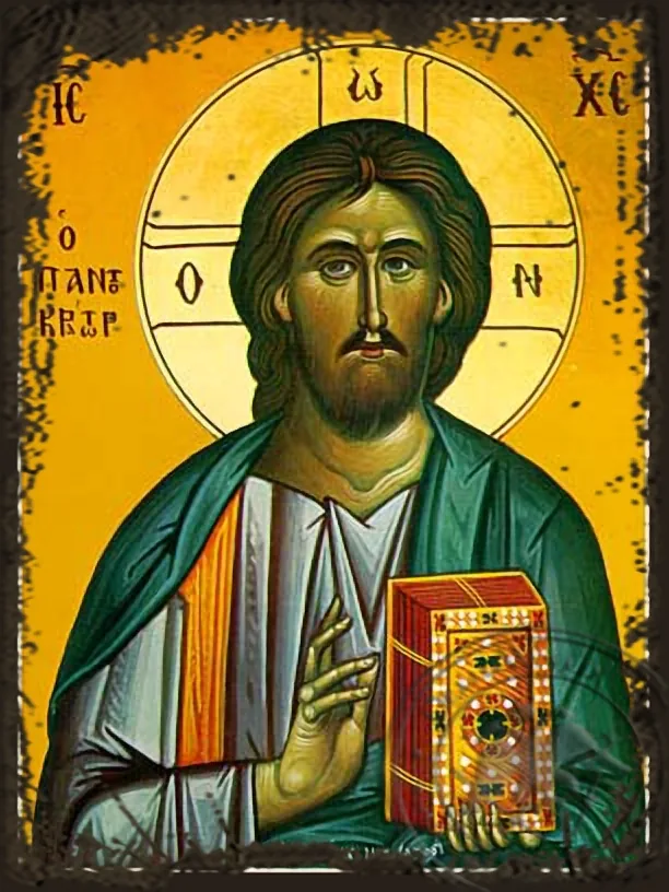 Christ Blessing, Pantocrator - Aged Byzantine Icon