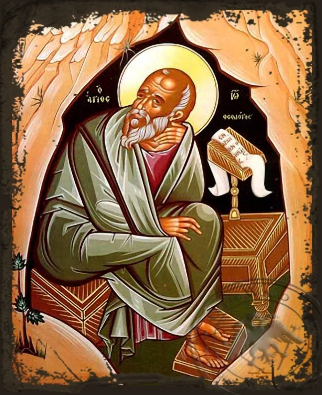 Apostle and Evangelist Saint John the Theologian in Cave, Full Body - Aged Byzantine Icon