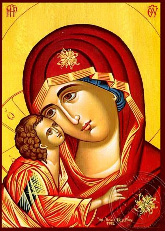 ღვთისმშობელი ყრმით, ტკბილად ამბორისმყოფელი, მკერდამდე, ხელნაწერი ხატი