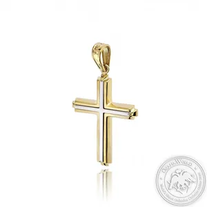 Christening Cross for Boys made of 14K White and Yellow Gold